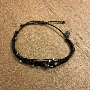 Pura, Vida, black string bracelet with silver star charms